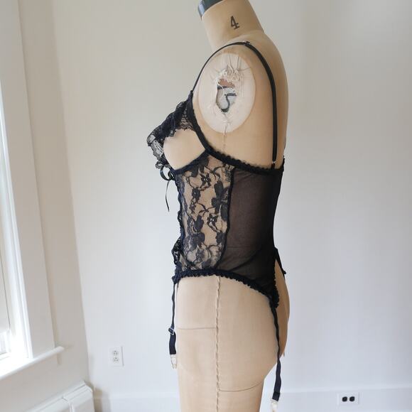 Vintage Corset Basque Black Lace open bust 80s vintage lingerie by Escante M - Picture 6 of 7